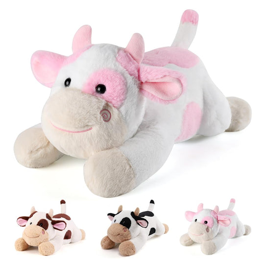 Gnomantic cow weighted stuffed animal, 22-inch pink, ideal for comforting snuggles