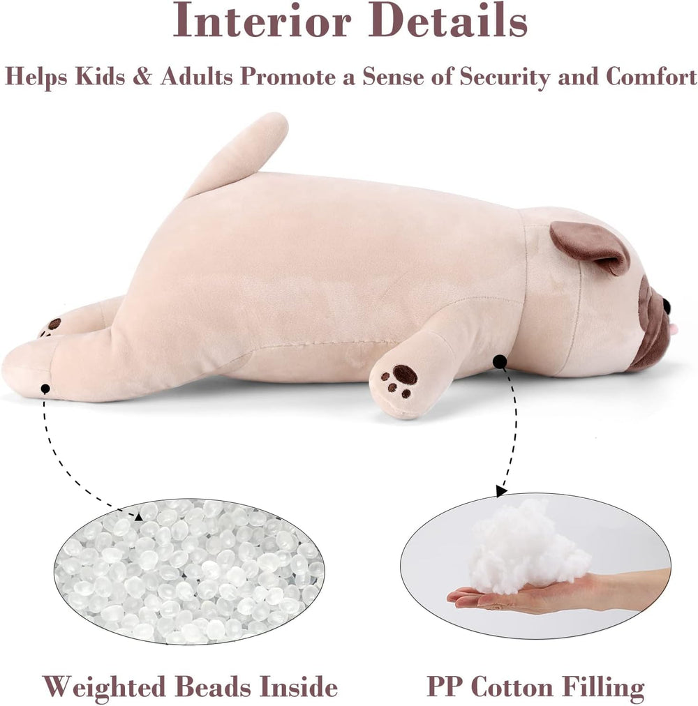 Gnomantic pug plush with ultra-soft fur, perfect for bedtime stories.