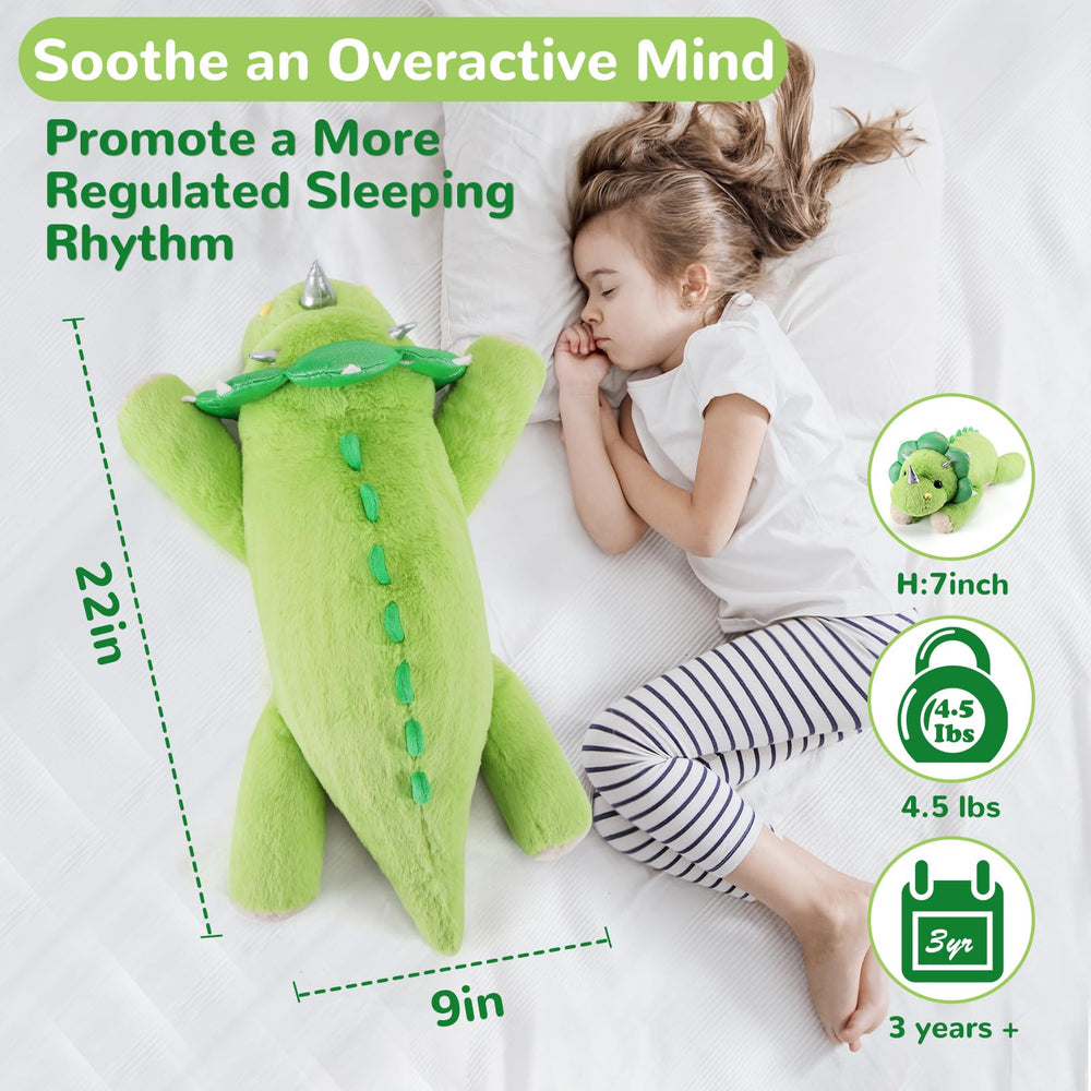 Gnomantic Triceratops bedtime companion with calming weight.