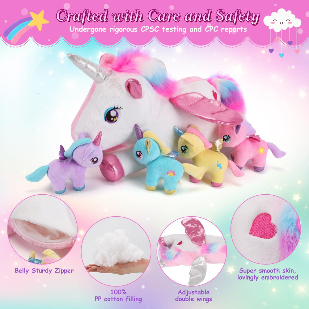 Gnomantic mommy unicorn design with half-pink half-white and embroidered hearts.