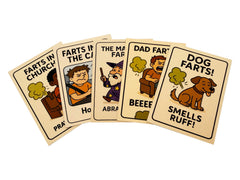 Go Farts! 54-card deck close-up shows vibrant artwork and cheeky humor