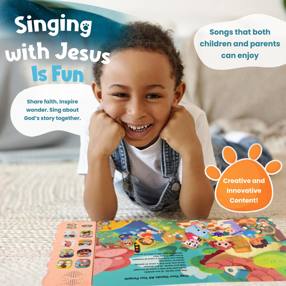 GO GO Songs of Creation and Praise inner pages with 8 songs and 10 sound buttons for learning.