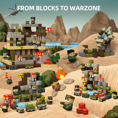 GobiDex blocks connect with army men figures for coordinated scenes and storytelling.