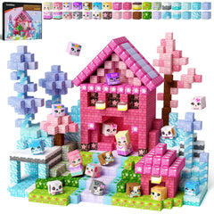 GobiDex magnetic blocks form a pink princess cottage, ideal for imaginative play and creative building.