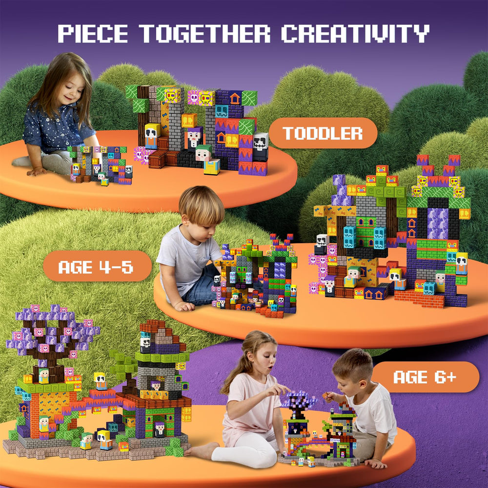 GobiDex zomblock figures shown with magnets enabling stable, long-lasting constructions.