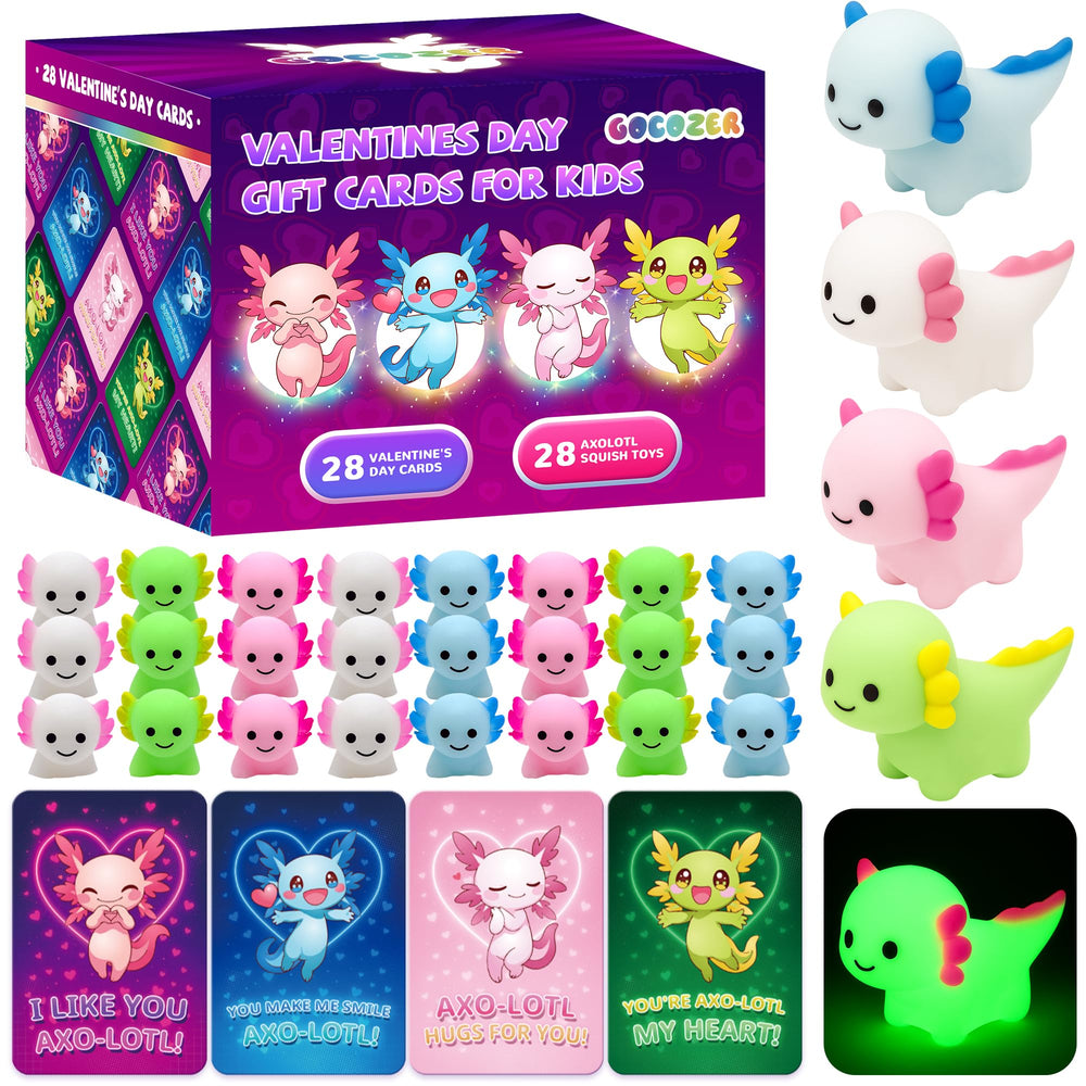 Gocozer 28-pack axolotl valentines cards for easy classroom exchanges