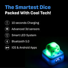 GoDice dice on table with interactive board app guiding gameplay.