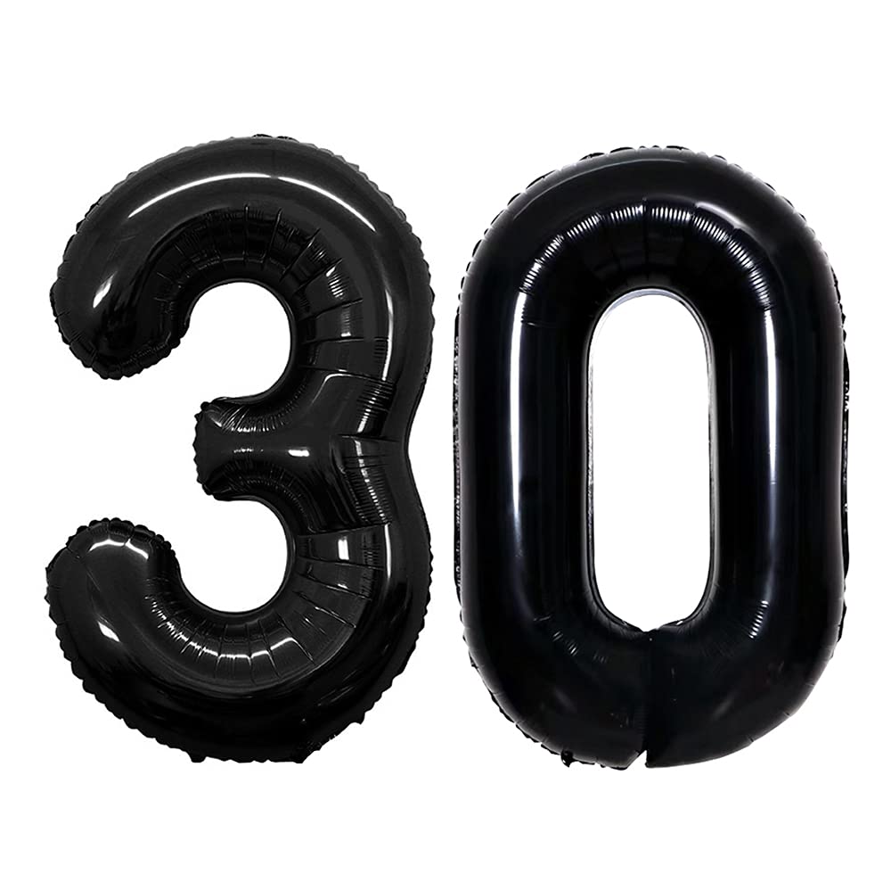 GOER 42-inch black number 30 foil balloon with a glossy finish for bold party visuals.