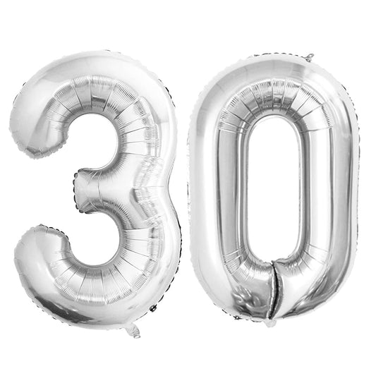GOER silver 42-inch number 30 foil balloon for a striking birthday centerpiece