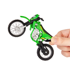 Gogogomoto green die-cast motorcycle toy, side view, ideal for action-packed pretend racing.