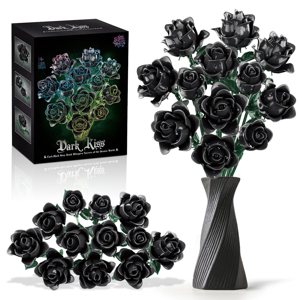 Gohero black roses building set full bouquet for dramatic gothic décor.