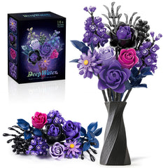 Gohero Purple Roses Building Blocks Set assembly shows vibrant, Lego-compatible blooms for creative displays.