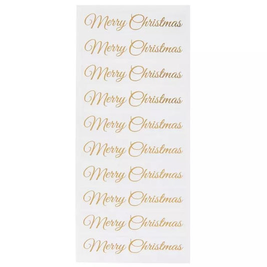 Gold Script Merry Christmas Stickers with foil detail for festive cards and gift tags