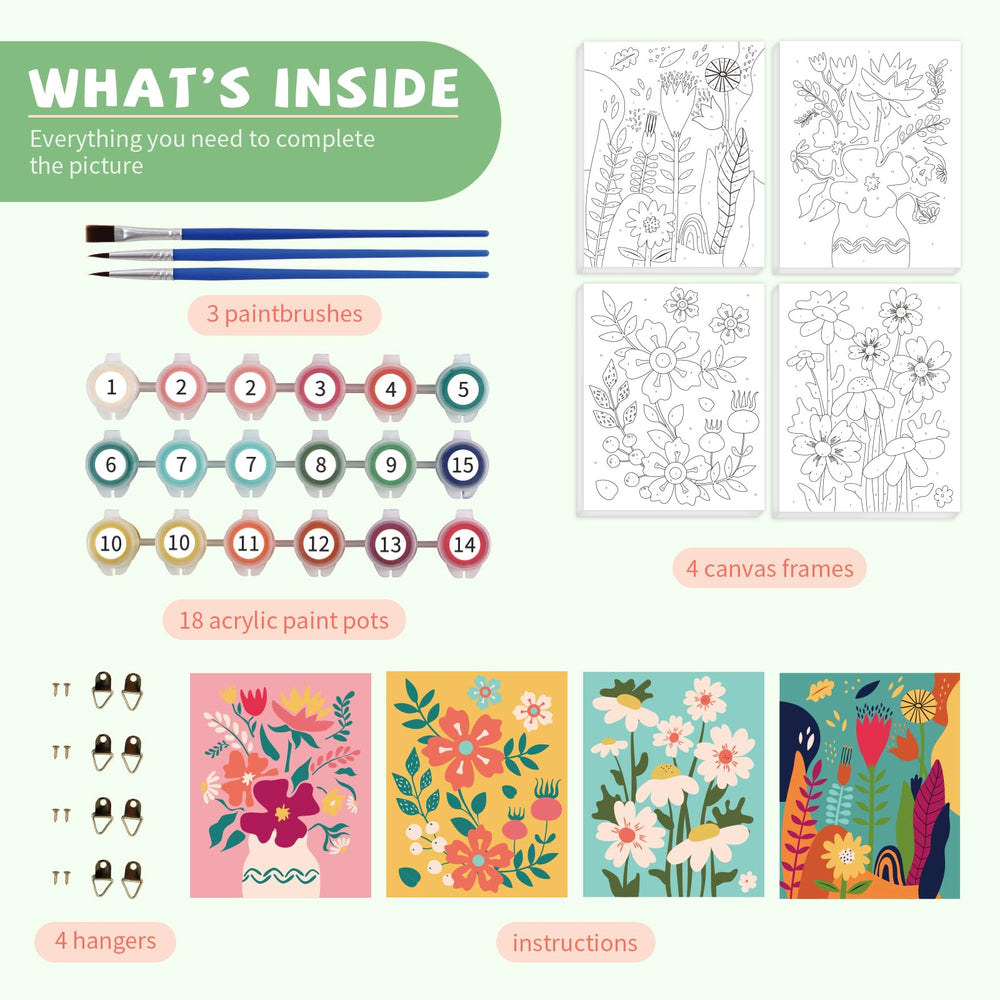 Goldentime framed paint by numbers flower canvas 8x10, ideal for home decorating.