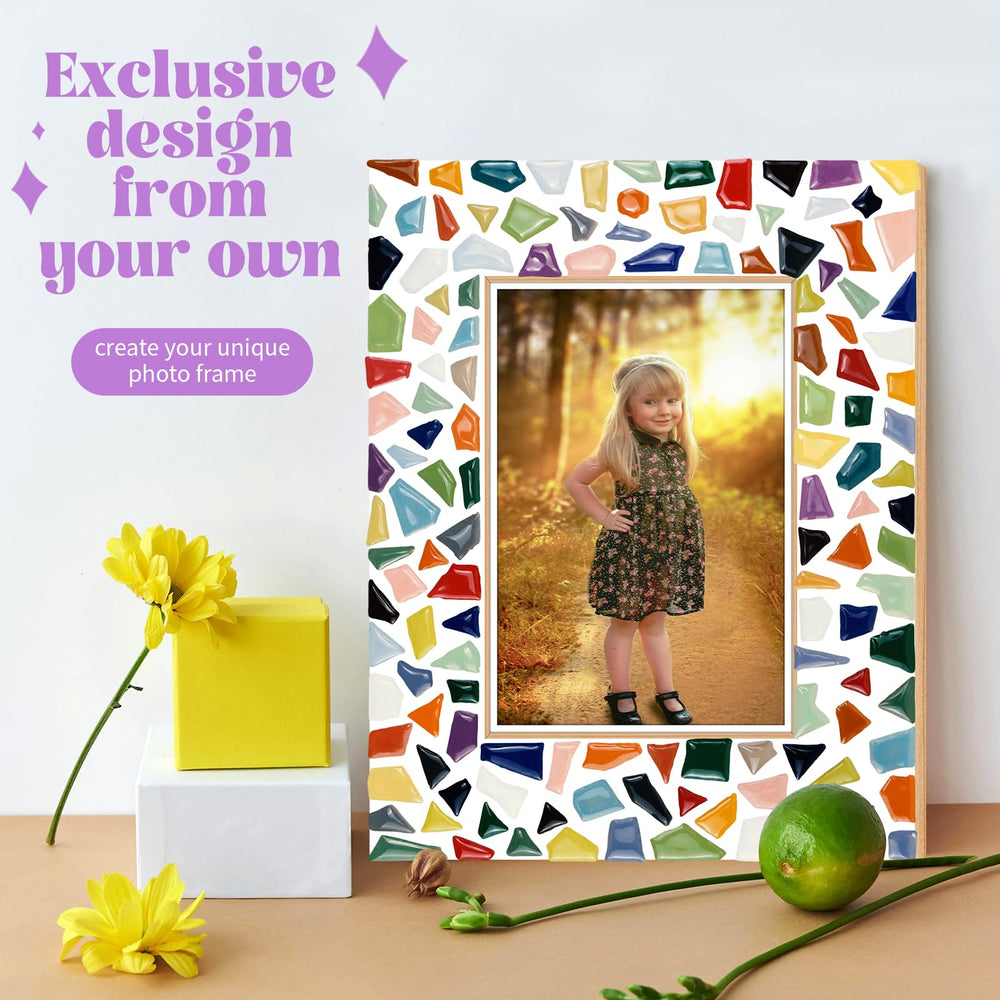 Goldentime frame stand provides sturdy display for your finished mosaic frame.