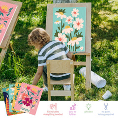 Goldentime family painting activity with floral design, shared creativity and fun.