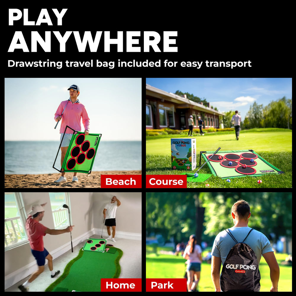 Golf Pong Versus 2 Pack sturdy target stands support reliable chipping.