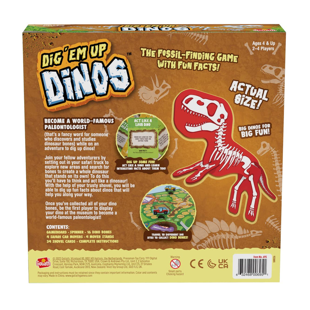 Goliath Dig 'Em Up Dinos spinner card guides turns during play.