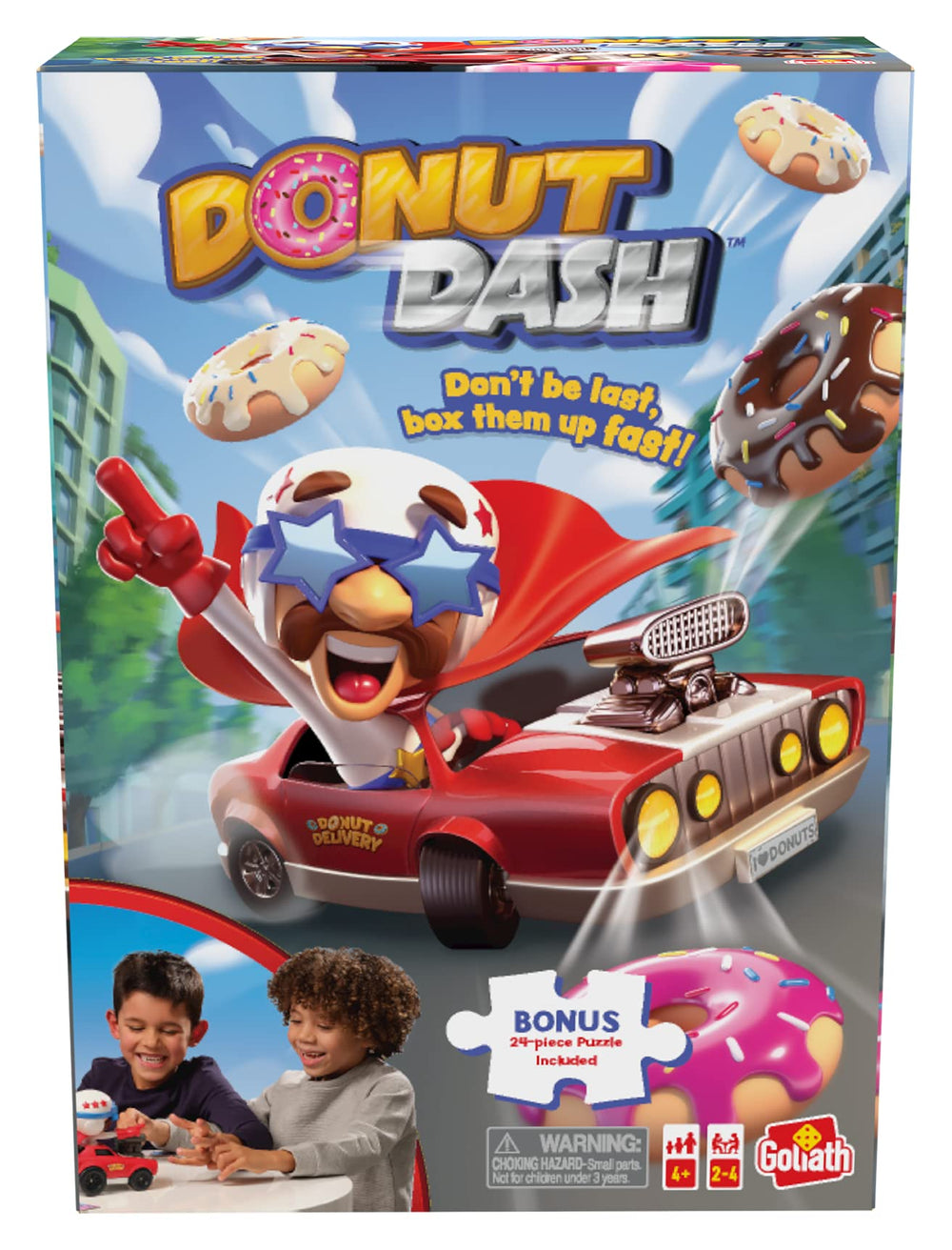Goliath Donut Dash: Donut Dasher in car for fast, chaotic family fun.
