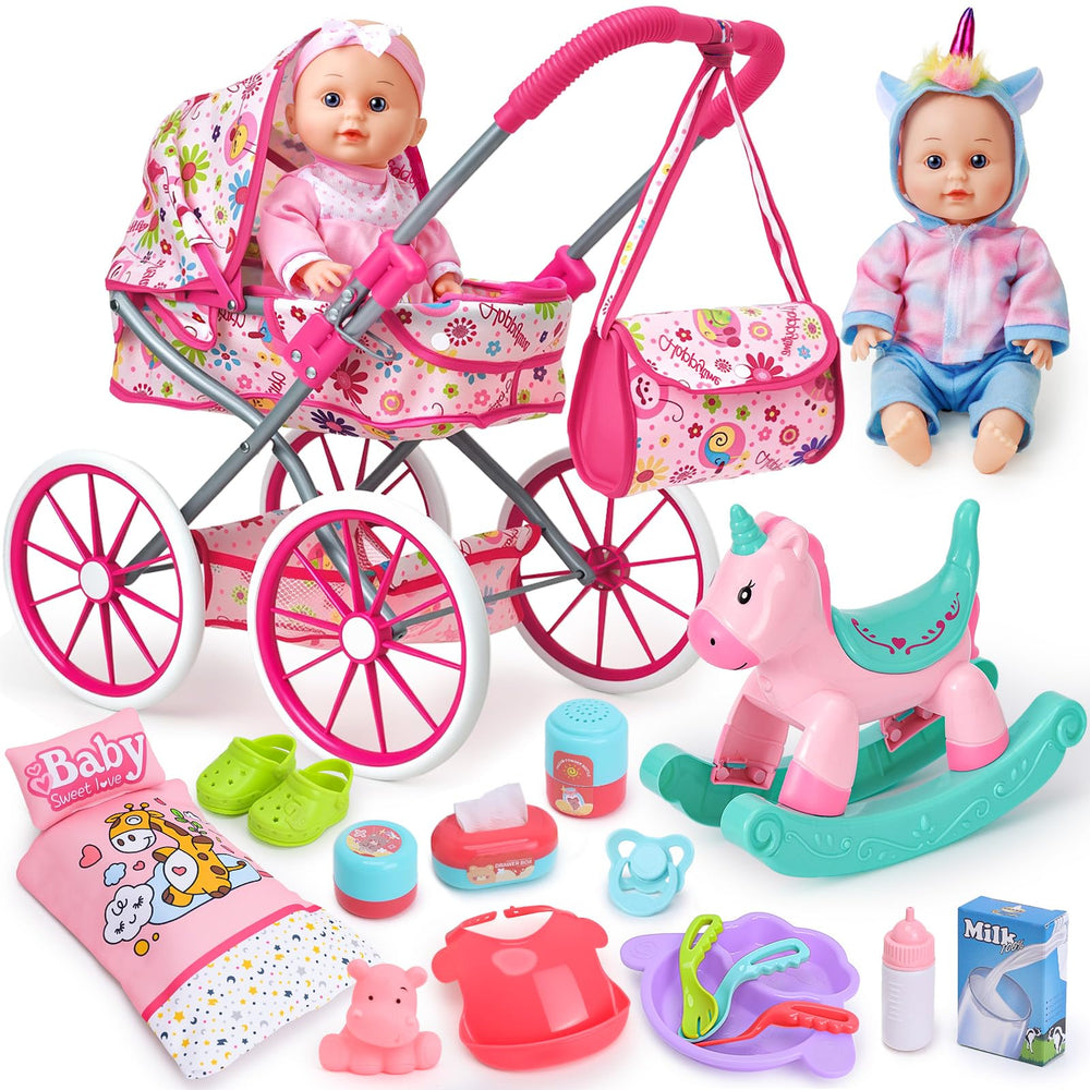 Golray 12-inch baby doll set with stroller for nurturing pretend play.