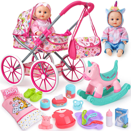 Golray 12-inch baby doll set with stroller for nurturing pretend play.