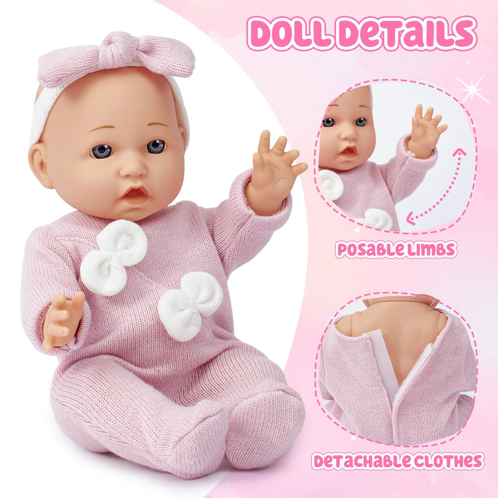 Golray bottle with nipple enables lifelike feeding pretend play moments.