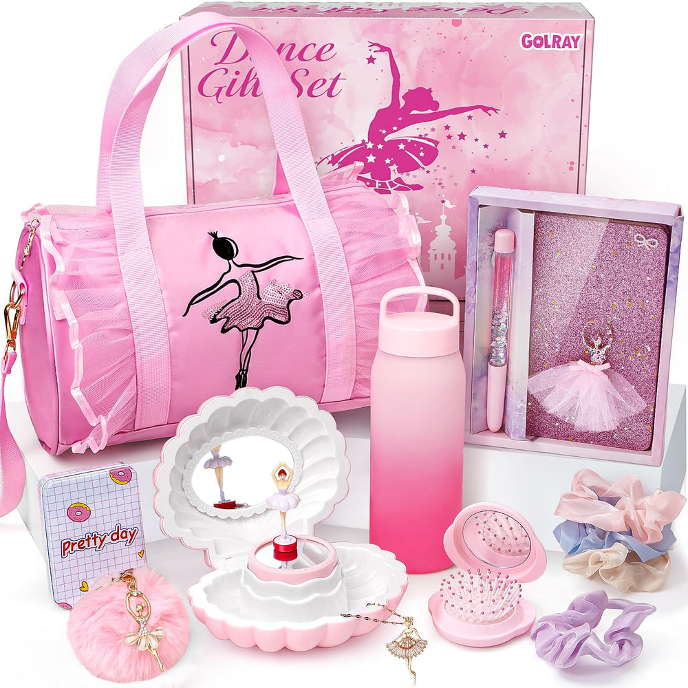 Golray dance bag with ballerina keychain, durable and spill-resistant for class.