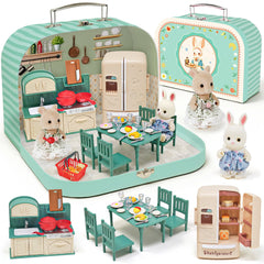 Golray Dollhouse Kitchen Suitcase with open fridge for imaginative play and motor skills.