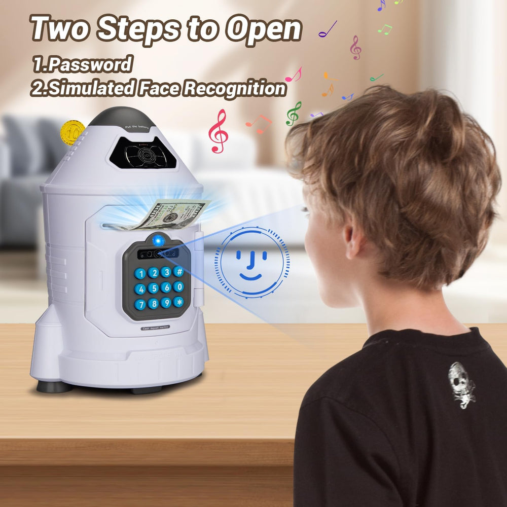GONINO piggy bank bill slot auto-scroll demonstrates effortless savings action