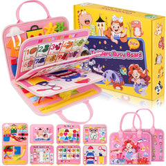 Goobaetoy Busy Board buttoning activity aids fine motor development during play.
