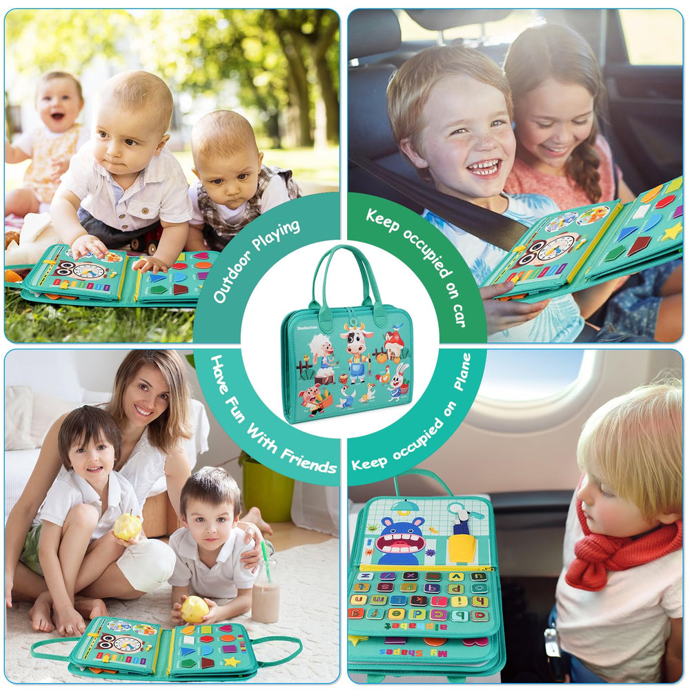 Goobaetoy Busy Board travel-ready design demonstrated for on-the-go learning