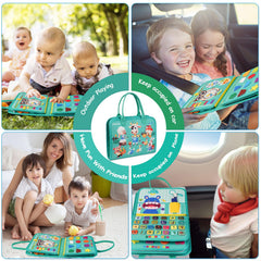 Goobaetoy Busy Board travel-ready design demonstrated for on-the-go learning