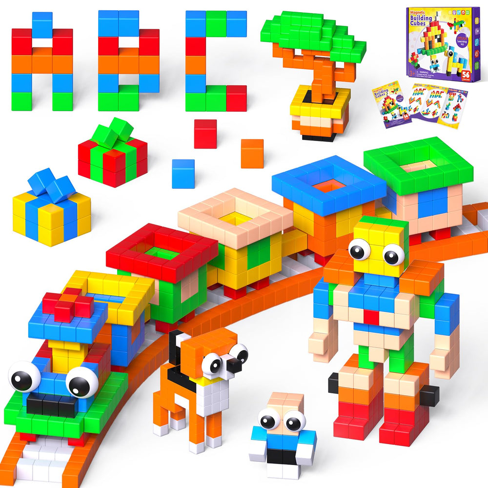 Goody King 56pcs magnetic blocks demonstrate vibrant colors for early color recognition and hands-on play.