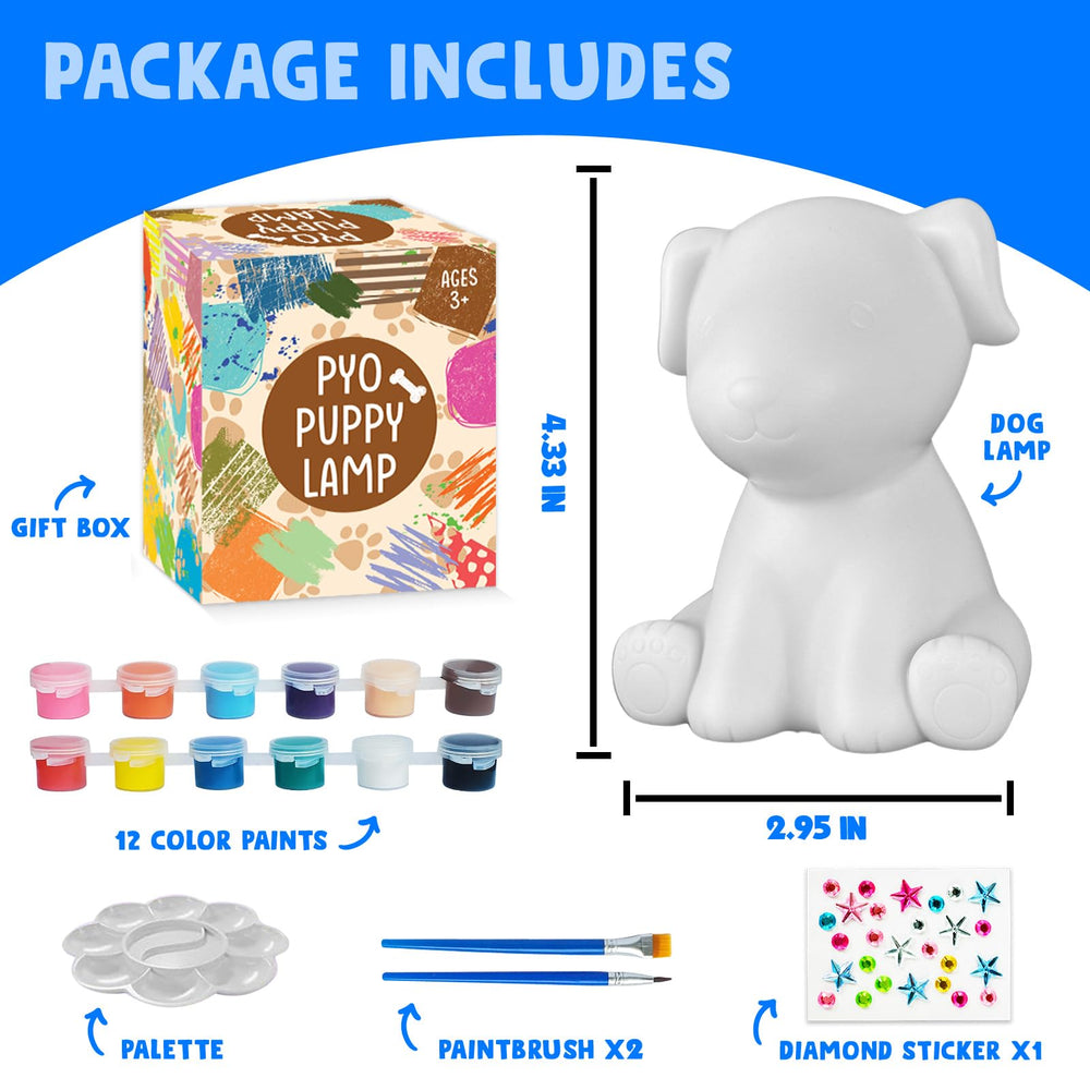 Goody King kit includes paints and brushes for vibrant dog lamp decoration