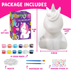 Goody King unicorn lamp painting session shows brushes and colors for kids.