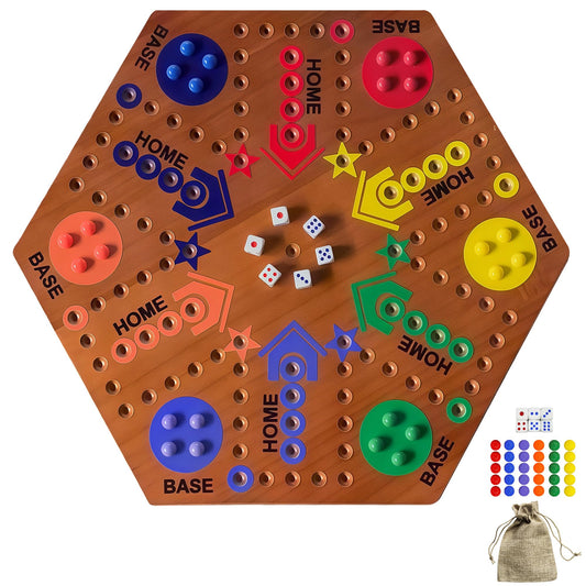 GOOGGOING marble board game on a double-sided wooden surface for versatile play.
