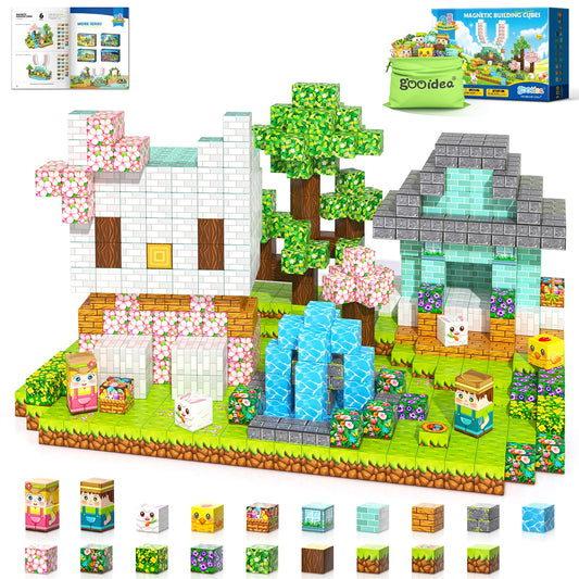 Gooidea 108pcs magnetic blocks close-up showcases colorful pieces that boost fine motor skills.