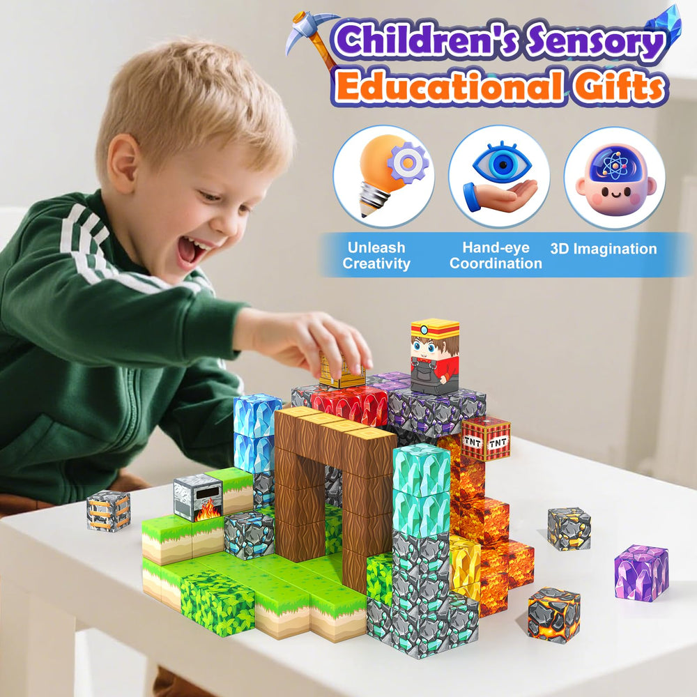 Gooidea magnetic blocks with treasure chests promote collaborative building.