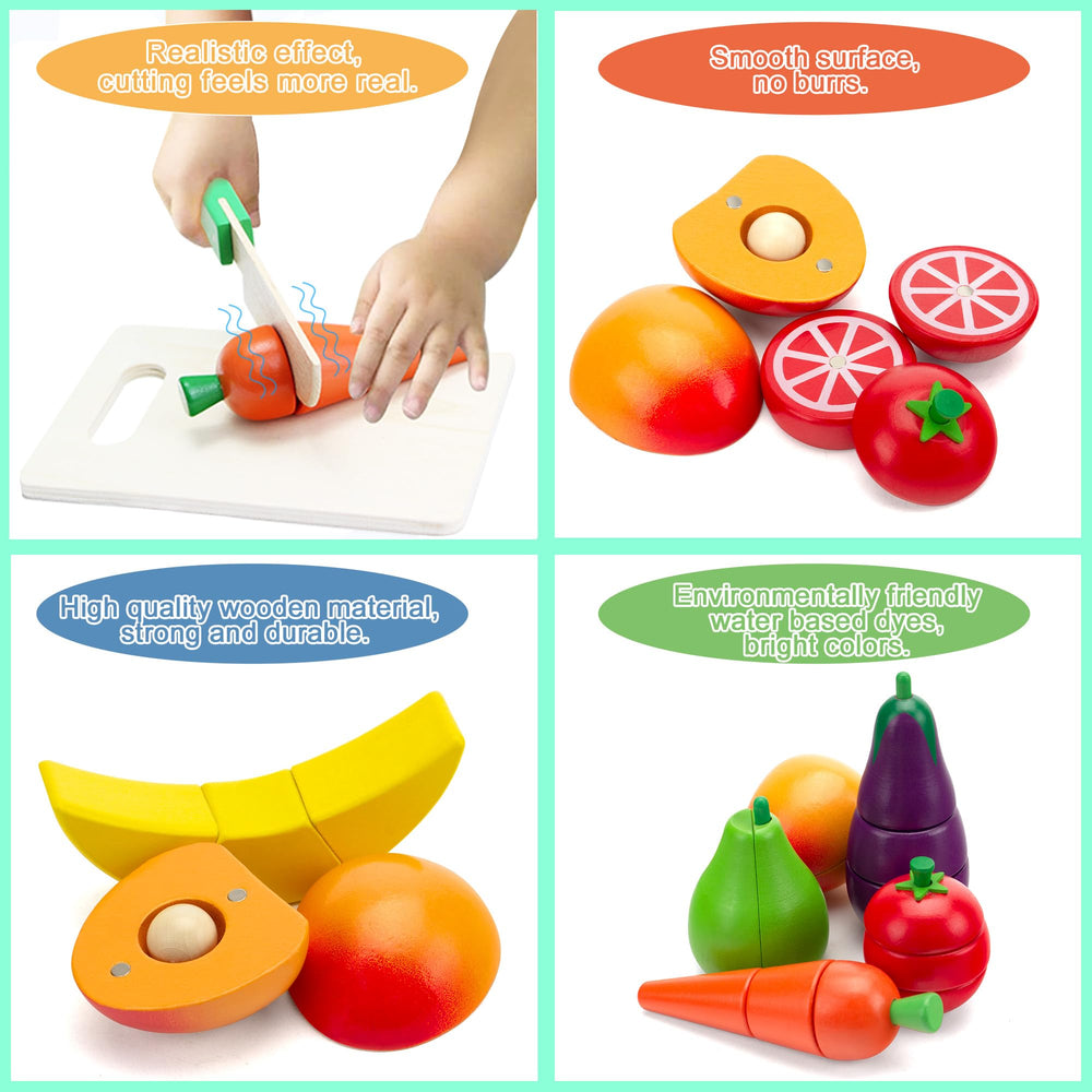 GOPLACS cucumber wooden play food for pretend kitchen, encourages sequencing play.