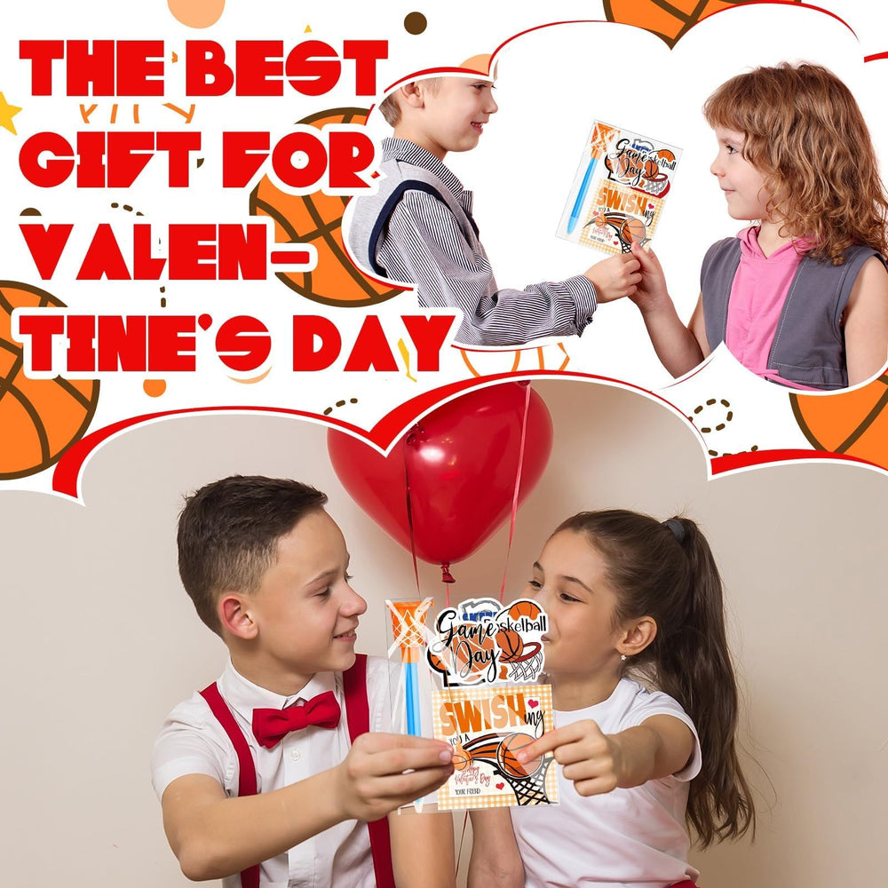 Gosodeny basketball-theme party set creates a sporty Valentine atmosphere.