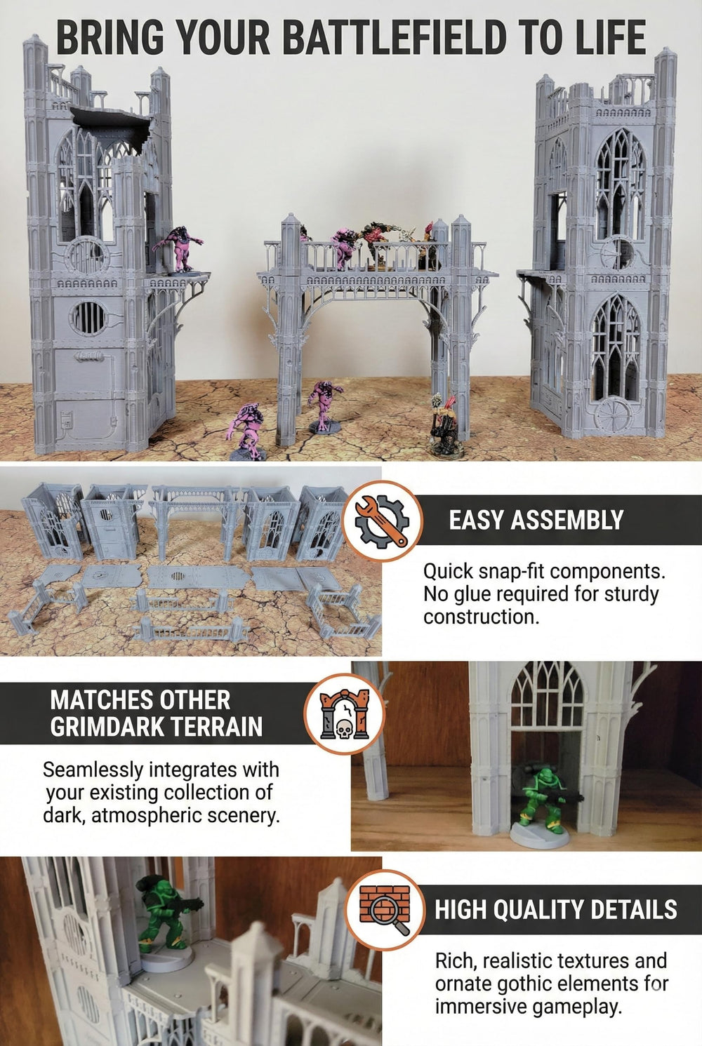 Gothic Sector Terrain Set 28mm scale compatibility works with Warhammer 40k and RPGs
