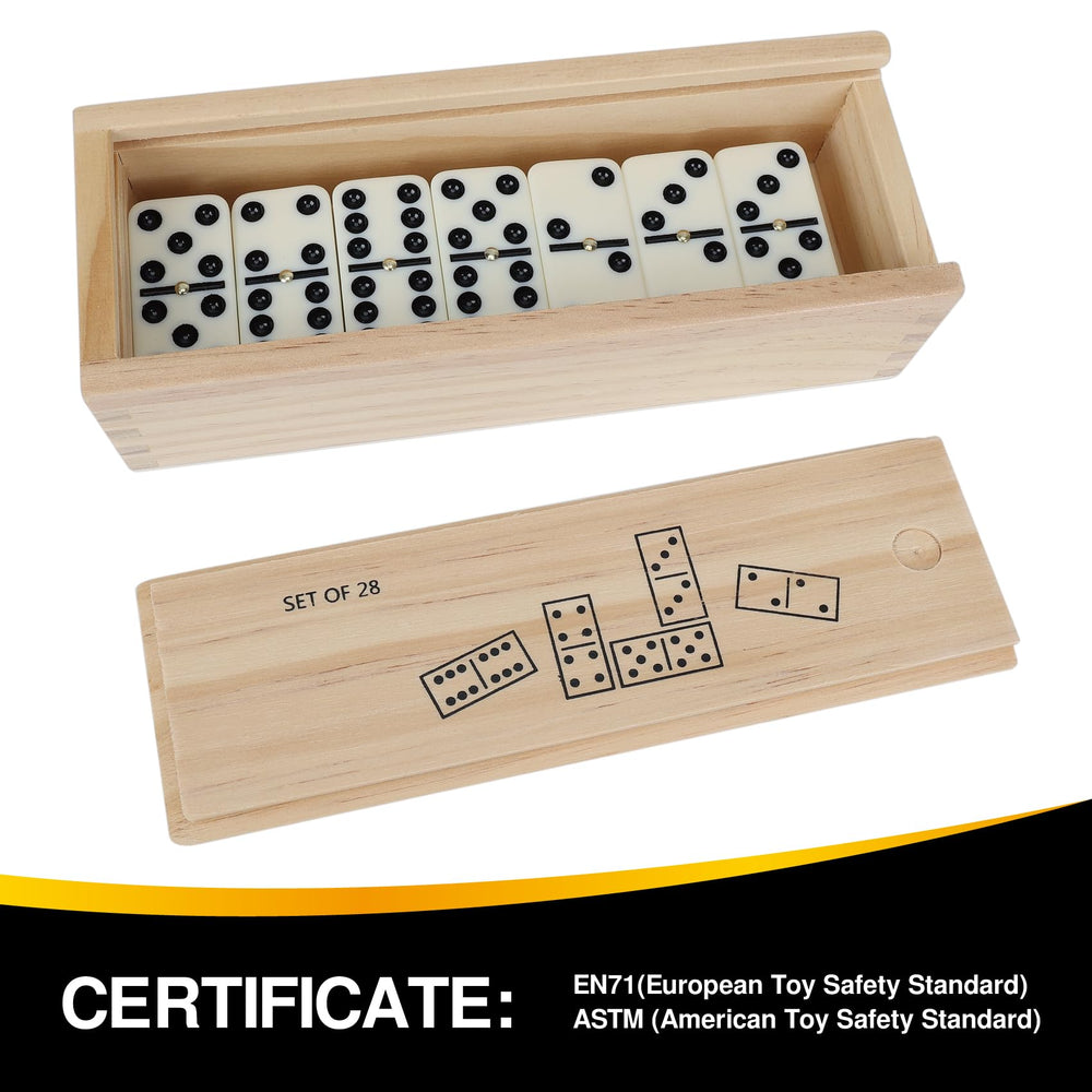 GOTHINK leather box opened to reveal domino tiles and booklet.