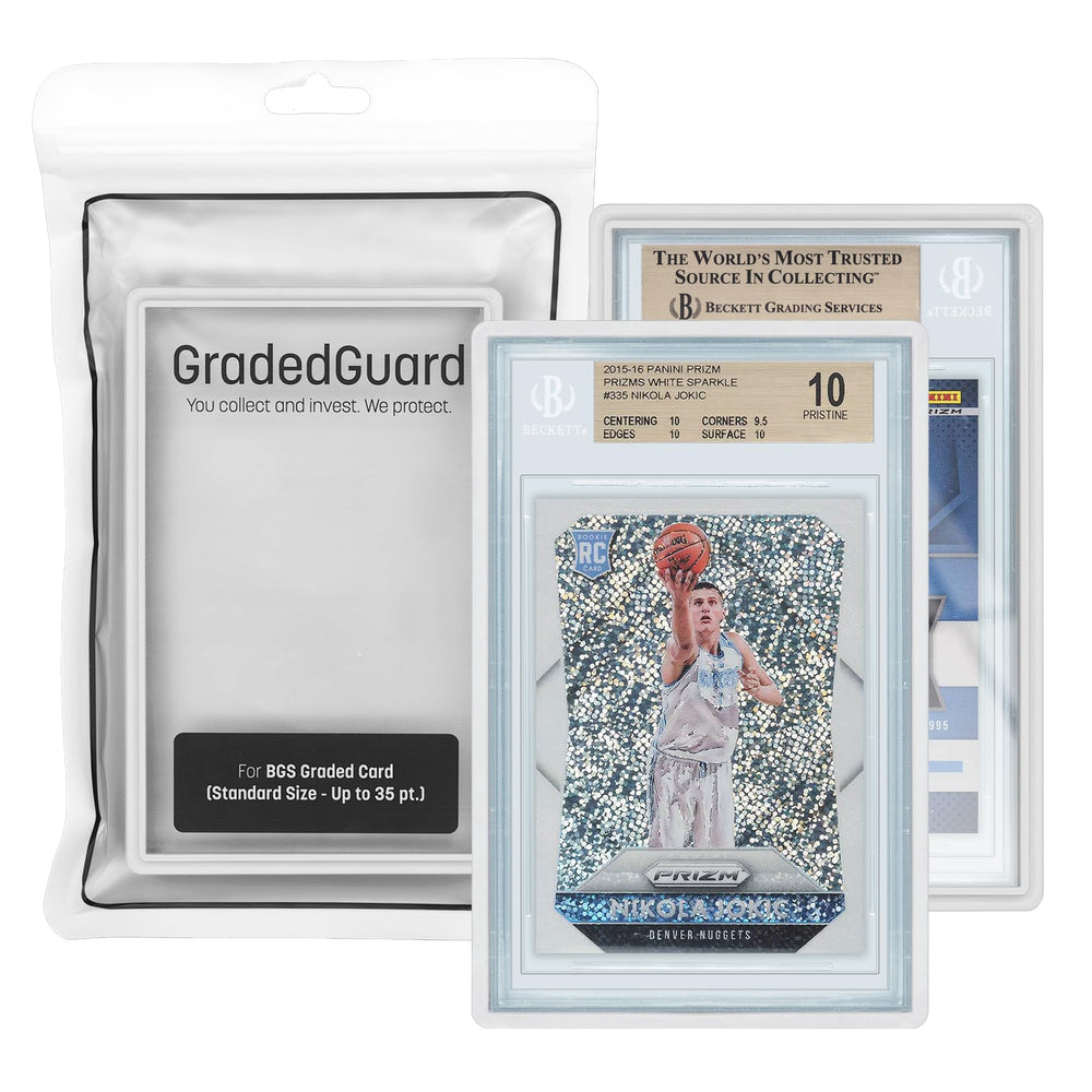 GradedGuard graded card case white front view showing snug fit and raised edges.