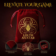 Grajar Beholder velvet bag adds stylish storage for dice and accessories.