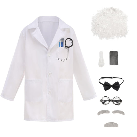 GRAJTCIN mad scientist coat in white, ideal for imaginative school plays.