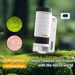 Grampus handheld microscope powered by batteries for on-the-go use.