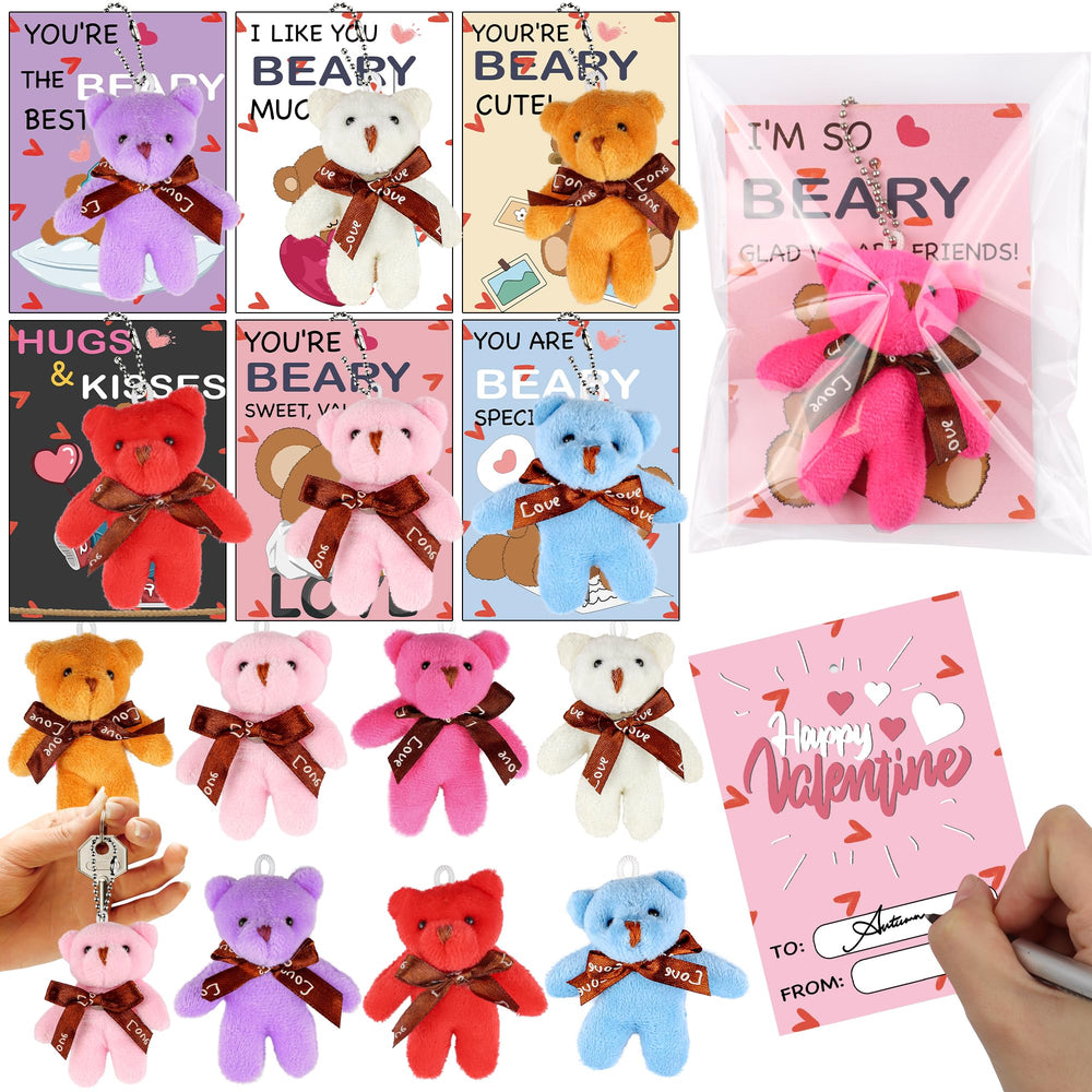 Grastfu valentines bear plush with keychain for classroom gifting