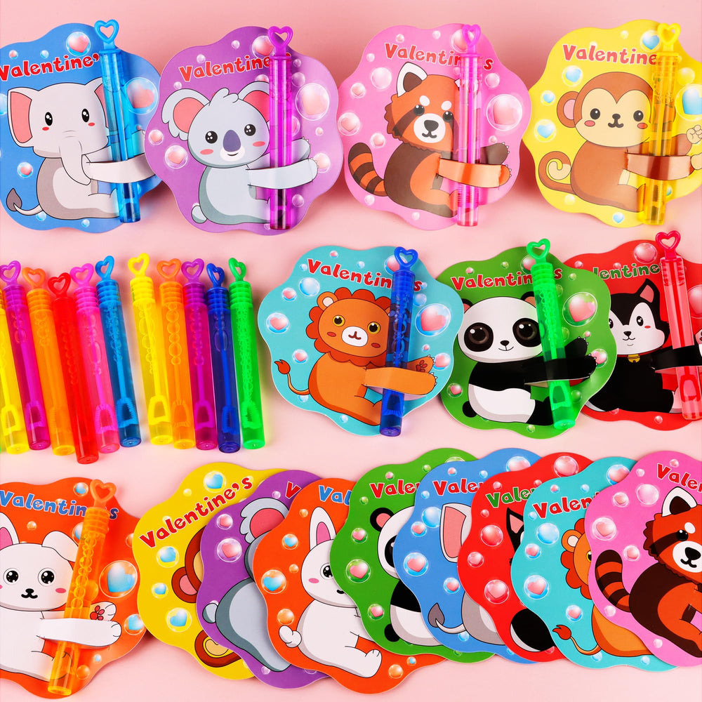 Animal-design valentines cards attach easily to the wands.