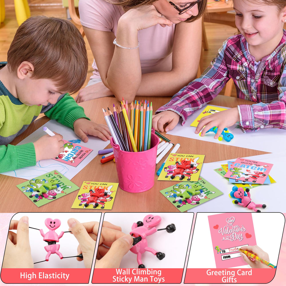 Grastfu valentines cards paired with sticky men for kid-friendly gifts