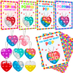 Grastfu Valentines cards with mini pop heart keychains ready for classroom gifting.